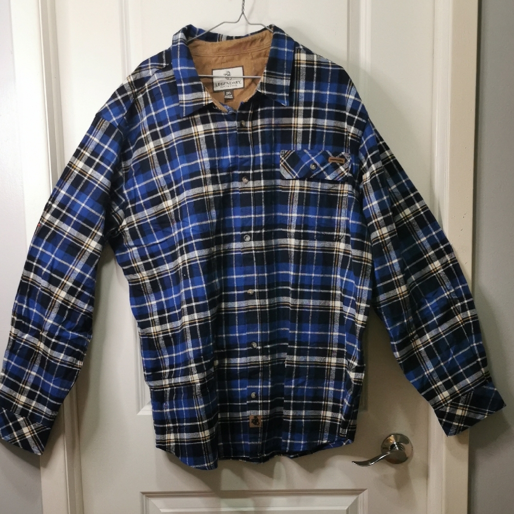 Legendary Whitetails Blue Plaid Flannel Shirt with Logo Tag